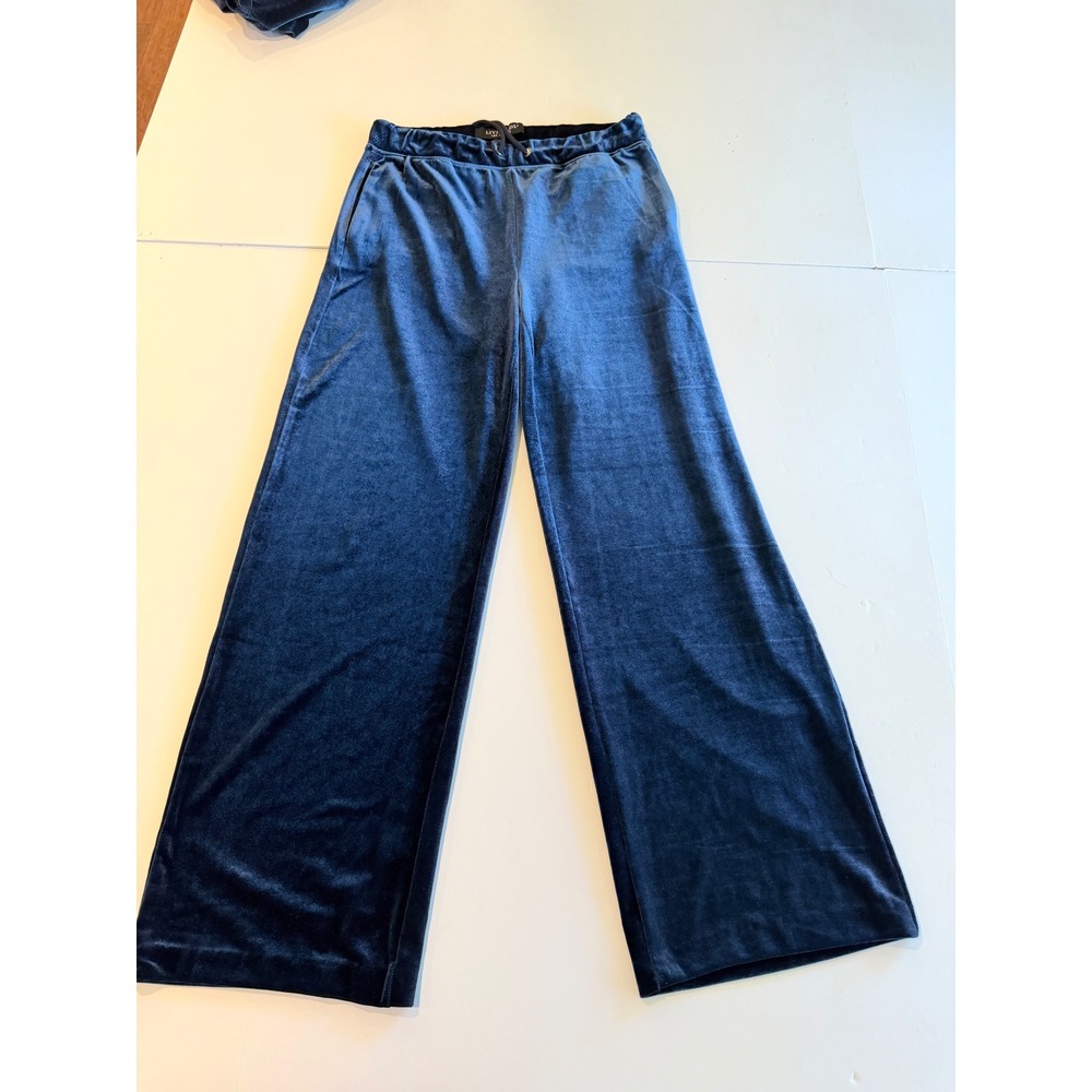 Liverpool Los Angeles Navy Blue Velvet Tracksuit Zip Hoodie Wide Leg Pants Set S - Picture 2 of 13